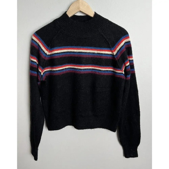 Free People Stripe Wool Blend Mock Neck Sweater Size XS Black Multi Women’s - Picture 2 of 6